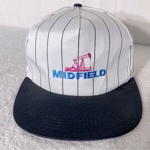 Vintage White Pinstripe Embroidered Midfield Snap Back Trucker Baseball Hat